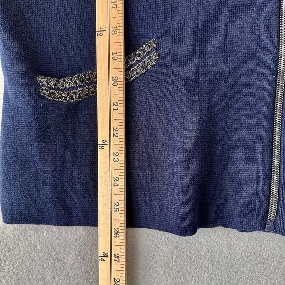 Chicos Navy Blue Double Knit Cardigan Blazer Sweater Chicos Size 2 / 12, Large - Picture 10 of 14